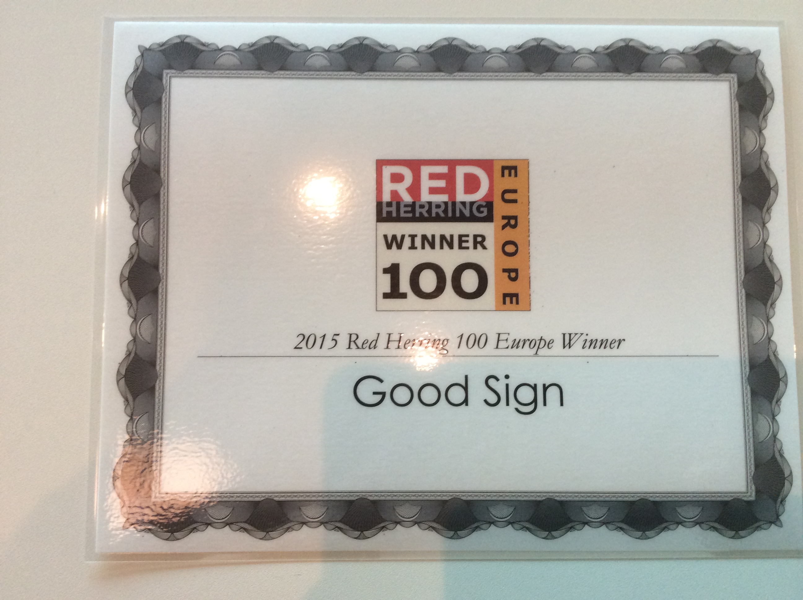 Good Sign named Winner of the 2015 Red Herring Top 100 Europe Award